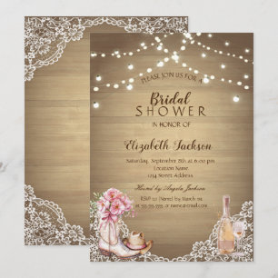 Invitation Rustique, Dentelle, Bottes Fleurs Baby Shower Mari