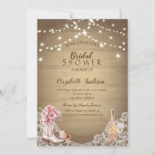 Invitation Rustique, Dentelle, Bottes Fleurs Fête des mariées (Devant)