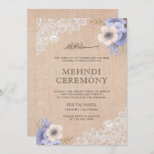 Invitation Rustique dentelle de jute floral violet Mehndi isl (Devant / Derrière)