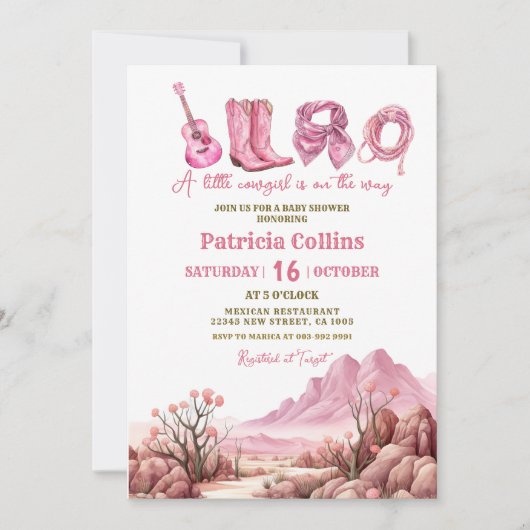 Invitation Rustique Désert Succulent Cactus Baby shower fille (Devant)