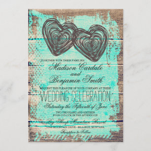 Invitation Rustique Deux Coeurs Grange Bois Aqua Mariage Invi