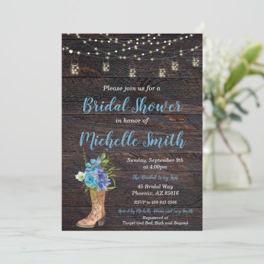 Invitation Rustique Douche nuptiale, Boot, Floral  (Debout devant)