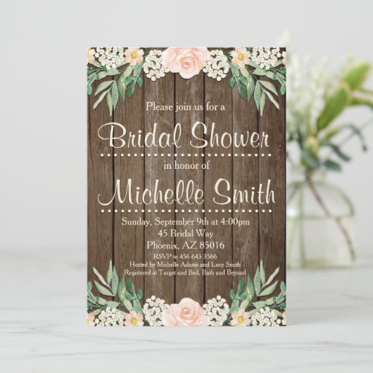 Invitation Rustique Douche nuptiale, Dentelle, Flo (Debout devant)