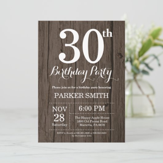 Invitation Rustique du 30e anniversaire (Debout devant)