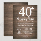 Invitation Rustique du 40e anniversaire (Devant / Derrière)