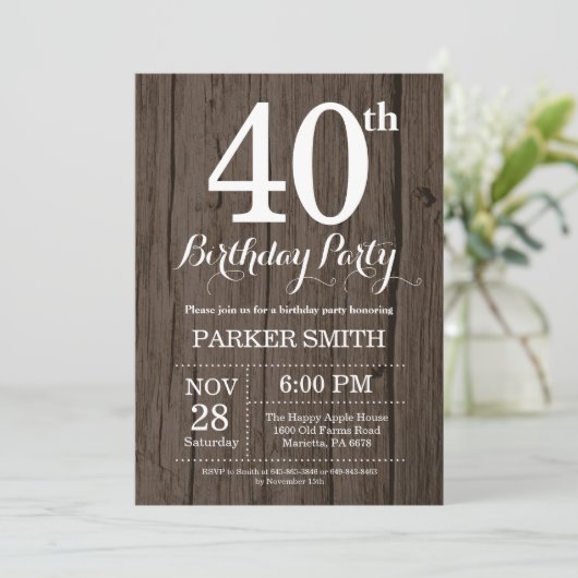 Invitation Rustique du 40e anniversaire (Debout devant)
