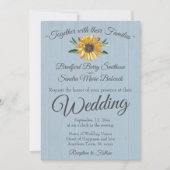 Invitation Rustique Dusty Blue Barn Wood, Sunflower Mariage I (Devant)