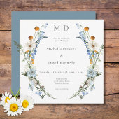 Invitation Rustique Dusty Blue Fleurs sauvages & Daisy Carré