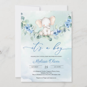 Invitation Rustique Dusty Blue Floral C'est un Baby shower ga