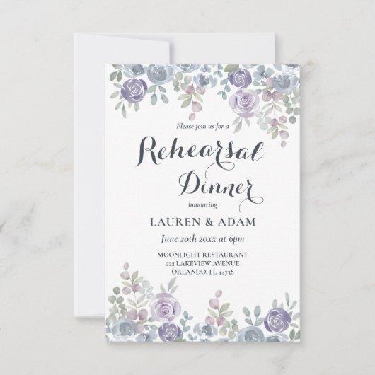 Invitation Rustique Dusty Blue Floral Mariage (Devant)