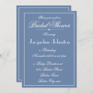 Invitation Rustique Dusty Blue Nom Chic Script Fête des marié