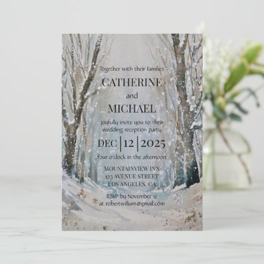 Invitation Rustique Dusty Blue Winter Forest Mariage d'aquare (Debout devant)