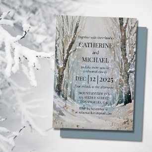 Invitation Rustique Dusty Blue Winter Forest Mariage d'aquare