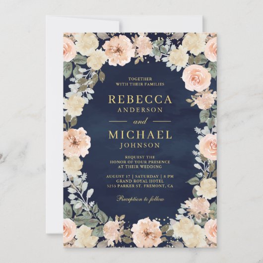 Invitation Rustique Dusty Pêcher Floral QR Code Mariage de ma (Devant)