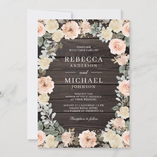 Invitation Rustique Dusty Pêcher Floral QR Code Mariage en bo (Devant)