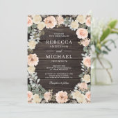 Invitation Rustique Dusty Pêcher Floral QR Code Mariage en bo (Debout devant)