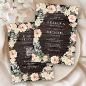 Invitation Rustique Dusty Pêcher Floral QR Code Mariage en bo