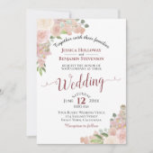 Invitation Rustique Dusty Rose Aquarelle Floral Blanc Mariage (Devant)