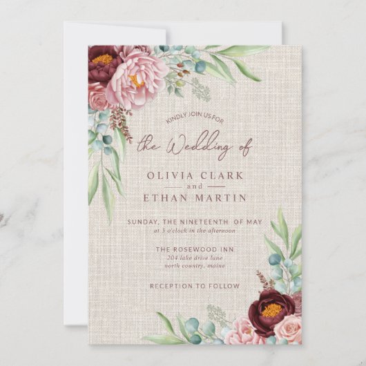 Invitation Rustique Dusty Rose Boho aquarelle Floral verdure (Devant)