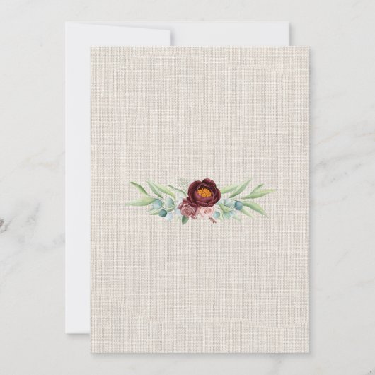 Invitation Rustique Dusty Rose Boho aquarelle Floral verdure (Dos)