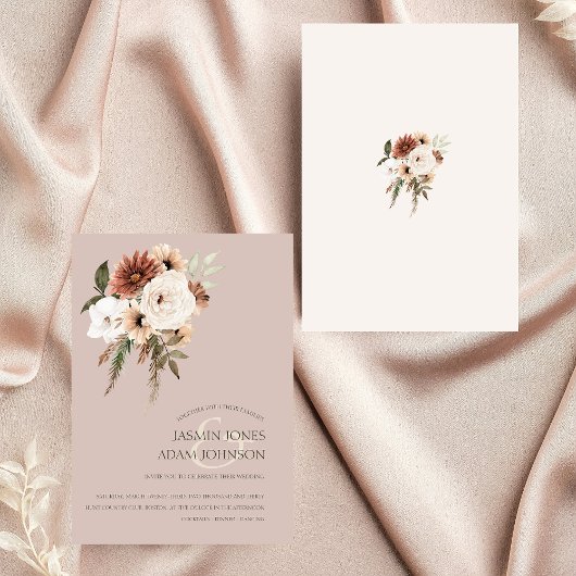 Invitation Rustique Dusty rose et vert Mariage floral