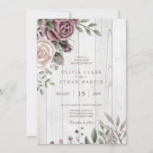 Invitation Rustique Dusty Rose Floral Bouquet Bois (Devant)