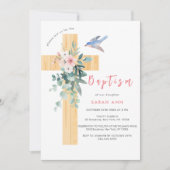 Invitation Rustique Dusty rose floral Eucalyptus Cross Baptêm (Devant)