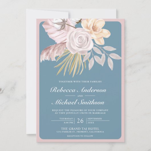 Invitation Rustique Dusty Rose rose Floral QR Code Mariage (Devant)