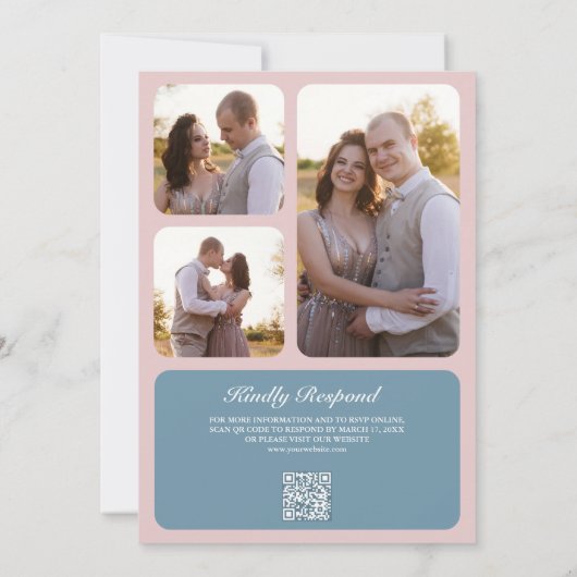 Invitation Rustique Dusty Rose rose Floral QR Code Mariage (Dos)
