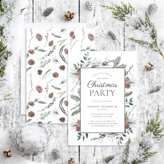 Invitation Rustique Dusty Winter Watercolor fête de Noël