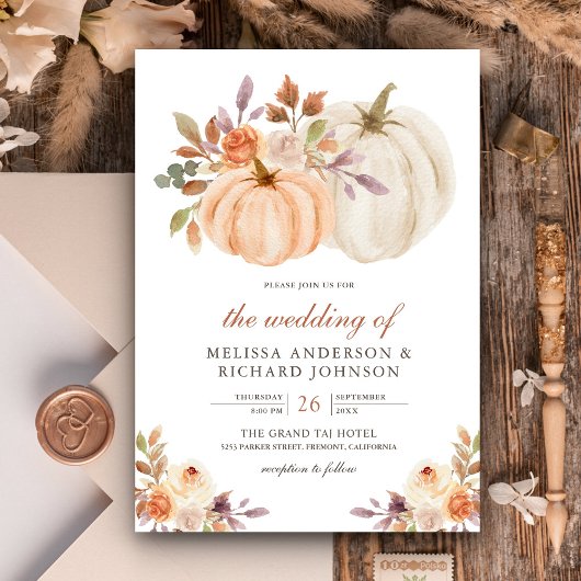 Invitation Rustique Earthy Dusty Pêcher Floral Citrouille Mar