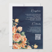 Invitation Rustique Earthy Pêcher Floral Navy QR Code Mariage (Dos)