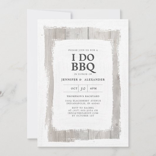 Invitation Rustique Elegant Barnwood I DO BBQ Engagement Part (Devant)