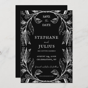 Invitation Rustique Elegant Black Floral Enregistrer la date