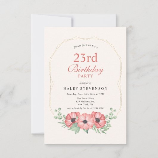 Invitation Rustique Elegant Blush rose Floral 23e anniversair (Devant)