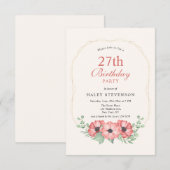 Invitation Rustique Elegant Blush rose Floral 27e anniversair (Devant / Derrière)