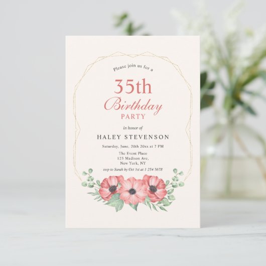 Invitation Rustique Elegant Blush rose Floral 35e anniversair (Debout devant)