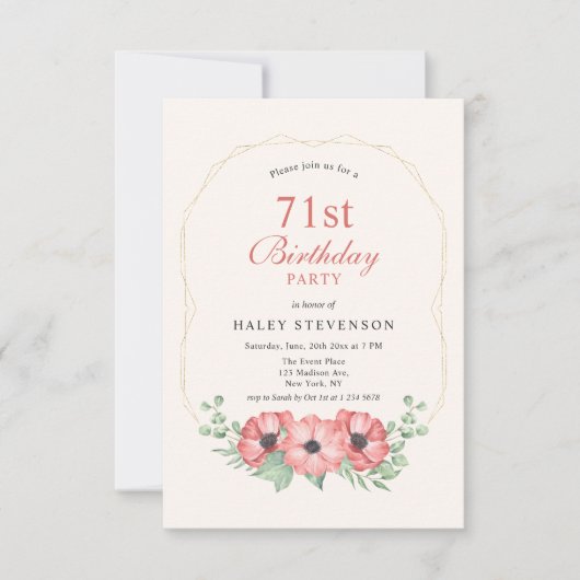 Invitation Rustique Elegant Blush Rose Floral 71e anniversair (Devant)