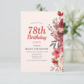 Invitation Rustique Élégant Bohème Chic Floral 78e Anniversai (Debout devant)