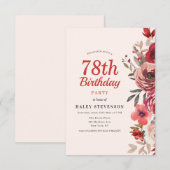 Invitation Rustique Élégant Bohème Chic Floral 78e Anniversai (Devant / Derrière)