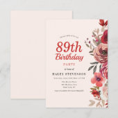 Invitation Rustique Élégant Bohème Chic Floral 89e Anniversai (Devant / Derrière)