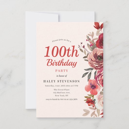 Invitation Rustique Elegant Boho Chic Floral 100e anniversair (Devant)