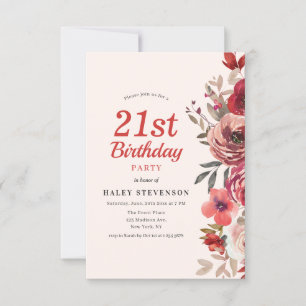 Invitation Rustique Elegant Boho Chic Floral 21e anniversaire