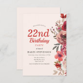 Invitation Rustique Elegant Boho Chic Floral 22e anniversaire (Devant / Derrière)