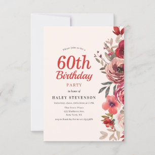 Invitation Rustique Élégant Boho Chic Floral 60e Anniversaire