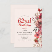 Invitation Rustique Elegant Boho Chic Floral 62e anniversaire (Devant / Derrière)