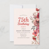 Invitation Rustique Elegant Boho Chic Floral 75e anniversaire (Devant)