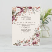 Invitation Rustique Elégant Bourgogne Blush Rose Floral Maria (Debout devant)