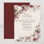 Invitation Rustique Elégant Bourgogne Blush Rose Floral Maria (Devant / Derrière)