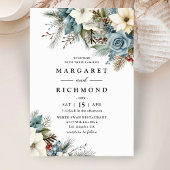 Invitation Rustique Elégant Dusty Blue Floral Mariage d'hiver